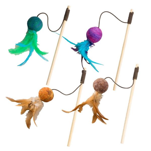 Spot Wuggle Wool Ball Teaser Wand Cat Toy Assorted 36 in Hot on Sale