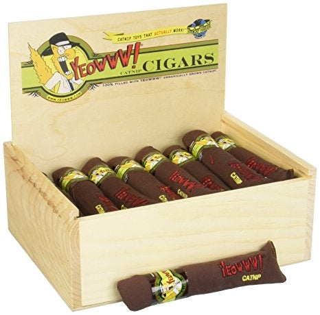 Yeowww! Cigar with Slide Top Catnip Toy Wooden Box Brown 1ea 7 in, 24 pk Supply