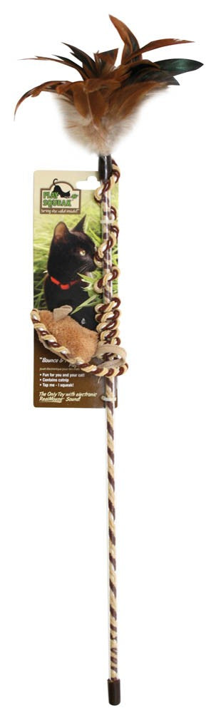 OurPets Play-N-Squeak Bounce-N-Pounce Play Wand Cat Toy Brown 1ea One Size Cheap