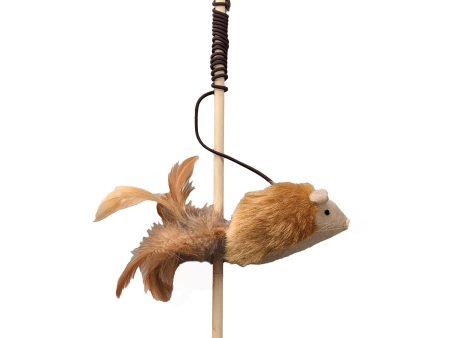 Spot Squeakeeez Mouse Teaser Wand Cat Toy Assorted Tan-Brown 14in Online now