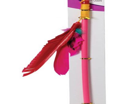 Spot Feather Dangler Teaser Wand Cat Toy Multi-Color 18 in Sale