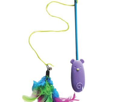 Spot Laser and Feather Teaser Wand Cat Toy Assorted 12 in Hot on Sale