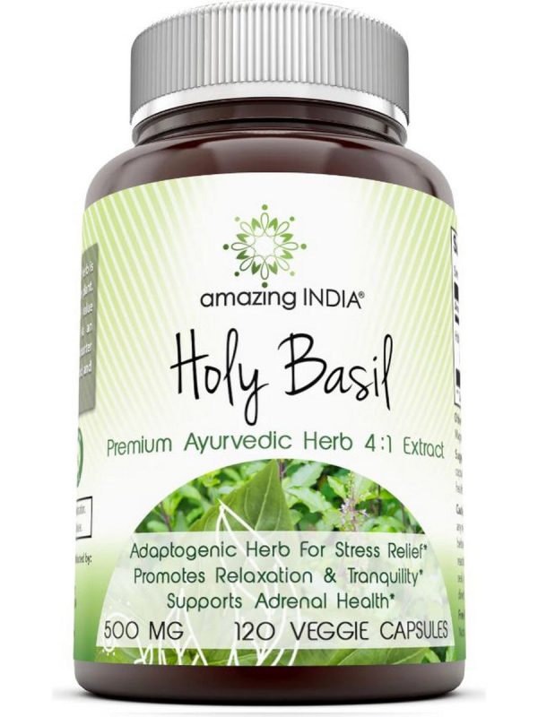 Amazing India, Holy Basil Premium Ayurvedic Herb 4:1 Extract, 500 mg, 120 Veggie Capsules Supply