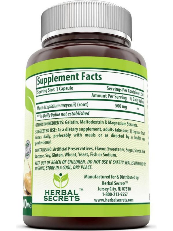 Herbal Secrets, Maca, 500 mg, 250 Capsules For Discount