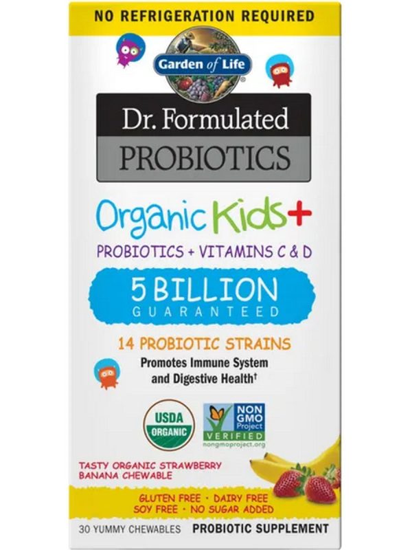 Garden of Life, Dr. Formulated Probiotics, Organic Kids +, Shelf-Stable, Strawberry Banana, 30 Yummy Chewables Supply