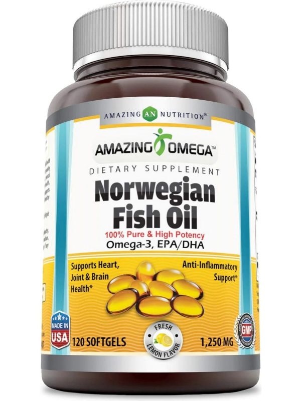 Amazing Omega, Norwegian Fish Oil, 1250 mg, Fresh Lemon Flavor, 120 Softgels on Sale