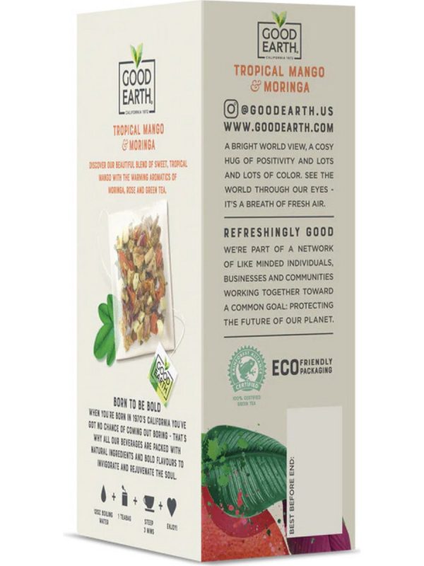 Good Earth Tea, Tropical Mango & Moringa, Herbal Tea, 15 Biodegradable Teabags Supply