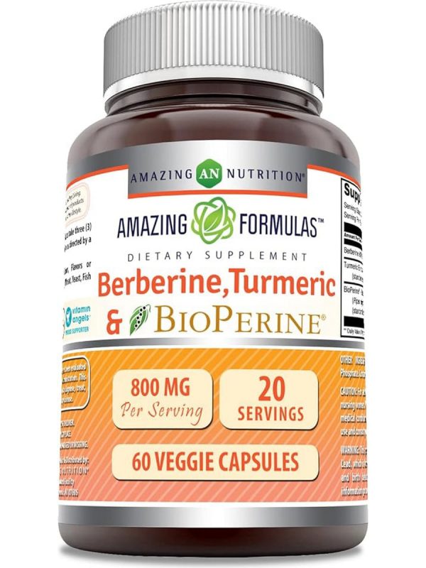 Amazing Formulas, Berberine, Turmeric & Bioperine, 800 mg, 60 Veggie Capsules Hot on Sale