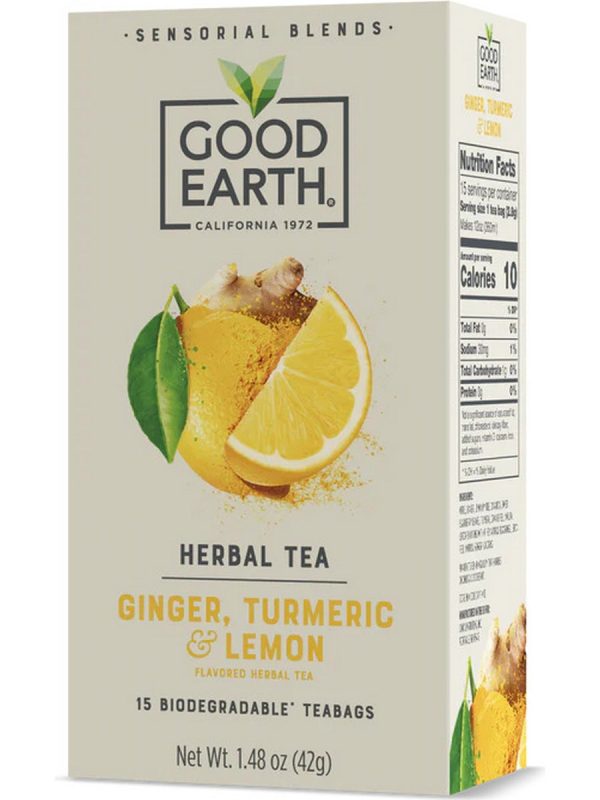 Good Earth Tea, Ginger, Turmeric & Lemon, Herbal Tea, 15 Biodegradable Teabags Sale