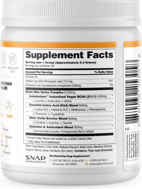 Snap Supplements, BCAAs, Peach Mango, 9.42 oz Online Hot Sale