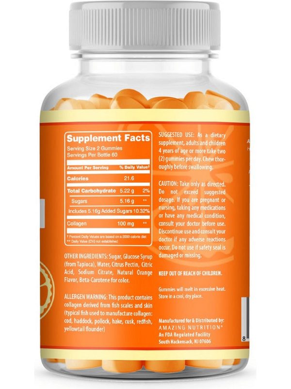 Amazing Nutrition, Amazing Gummies, Collagen Gummies Orange, 120 Orange Gummies Online Hot Sale