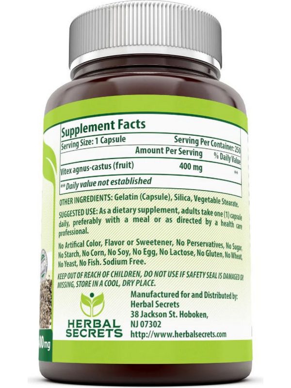 Herbal Secrets, Vitex Fruit, 400 mg, 250 Capsules Discount