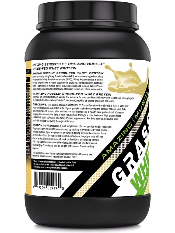 Amazing Muscle, Grass-Fed Whey Protein, Vanilla, 2 lbs Online Hot Sale