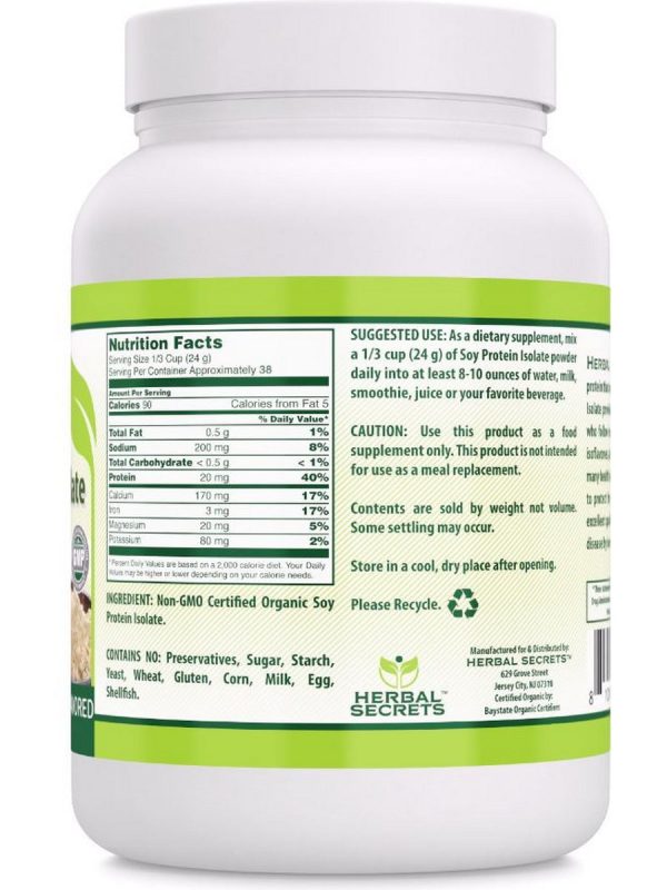 Herbal Secrets, Organic Soy Protein Isolate Powder, Unflavored, 2 lbs Discount