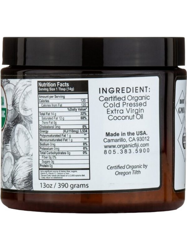 Organic Fiji, Raw Extra Virgin Coconut Oil, 13 oz Supply