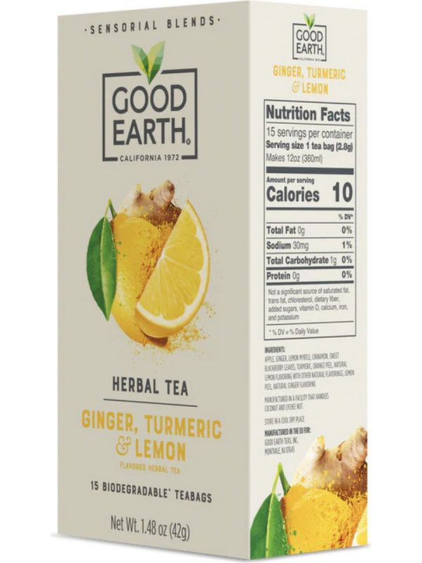 Good Earth Tea, Ginger, Turmeric & Lemon, Herbal Tea, 15 Biodegradable Teabags Sale