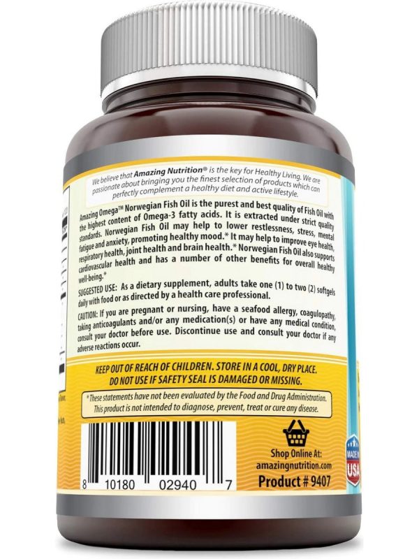 Amazing Omega, Norwegian Fish Oil, 1250 mg, Fresh Lemon Flavor, 120 Softgels on Sale