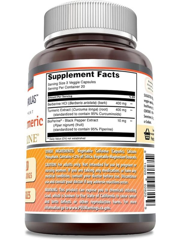 Amazing Formulas, Berberine, Turmeric & Bioperine, 800 mg, 60 Veggie Capsules Hot on Sale