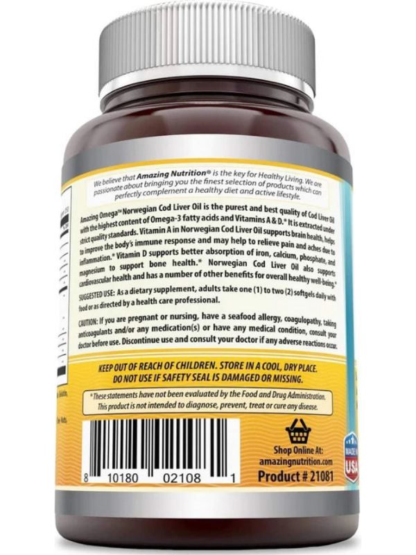 Amazing Omega, Norwegian Cod Liver Oil, 1000 mg, Fresh Orange Flavor, 250 Softgel For Discount