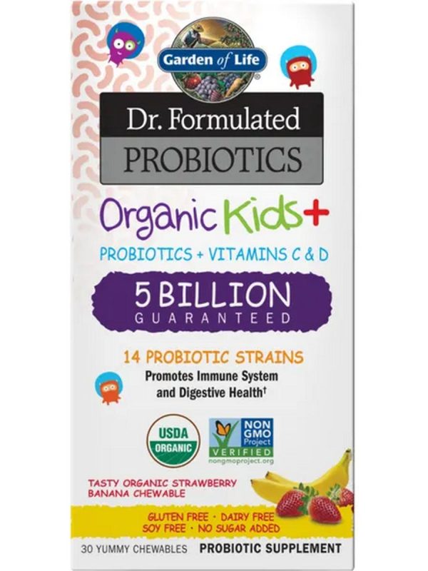 Garden of Life, Dr. Formulated Probiotics, Organic Kids +, Strawberry Banana, 30 Yummy Chewables Hot on Sale