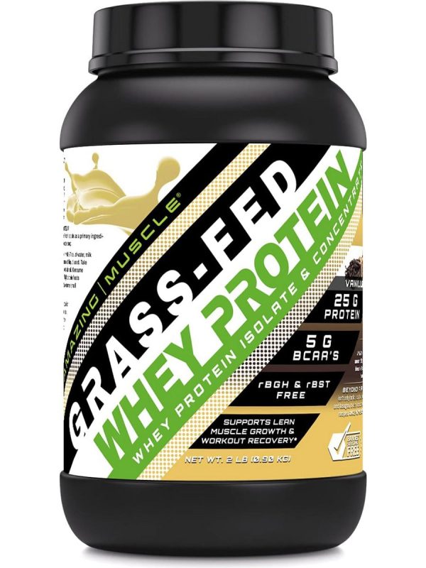 Amazing Muscle, Grass-Fed Whey Protein, Vanilla, 2 lbs Online Hot Sale