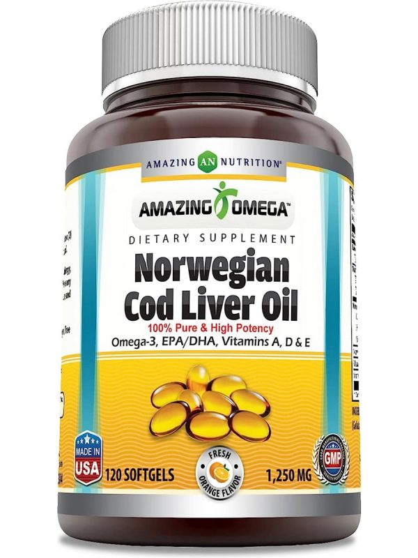 Amazing Omega, Norwegian Cod Liver Oil, 1250 mg, Fresh Orange Flavor, 120 Softgels Fashion