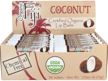 Organic Fiji, Certified Organic Lip Balm, Coconut, 36 Tubes Cheap