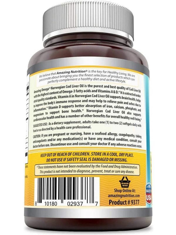 Amazing Omega, Norwegian Cod Liver Oil, 1250 mg, Fresh Lemon Flavor, 120 Softgels Online