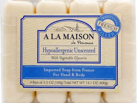 A La Maison de Provence, Hypoallergenic Unscented Bar Soap Value Pack, 4 Bars Supply