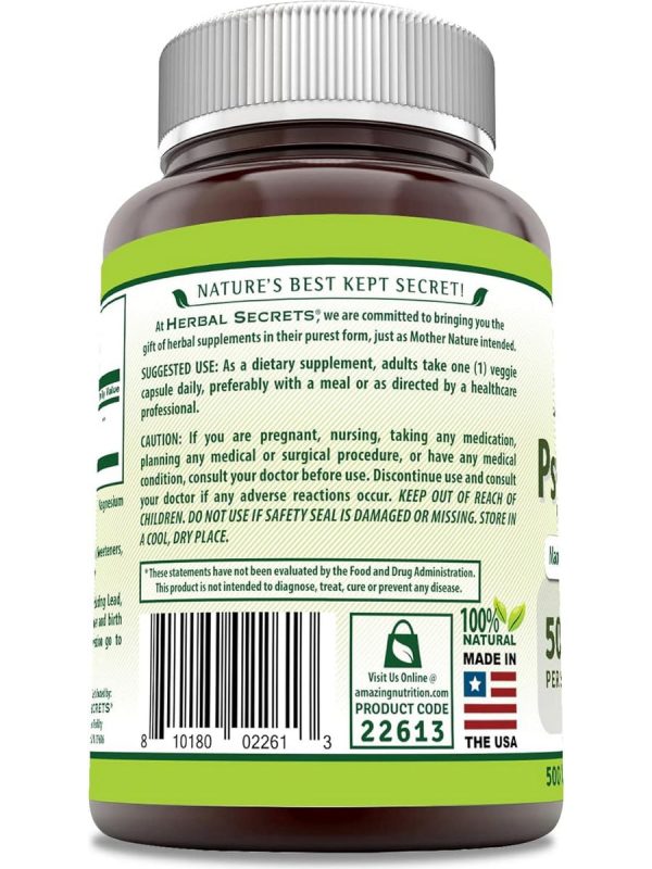 Herbal Secrets, Psyllium Husk, 500 mg, 500 Veggie Capsules Online Hot Sale