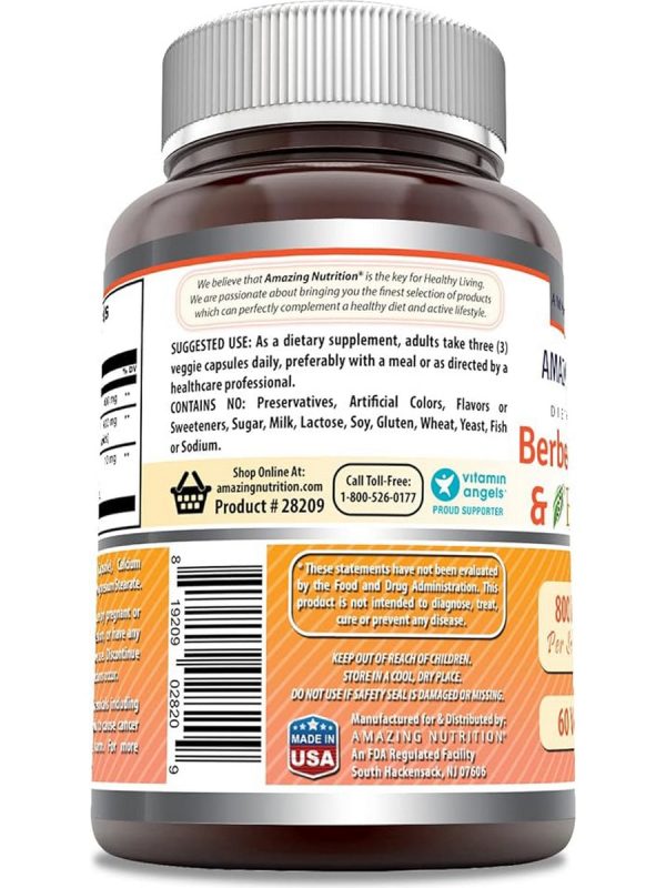 Amazing Formulas, Berberine, Turmeric & Bioperine, 800 mg, 60 Veggie Capsules Hot on Sale