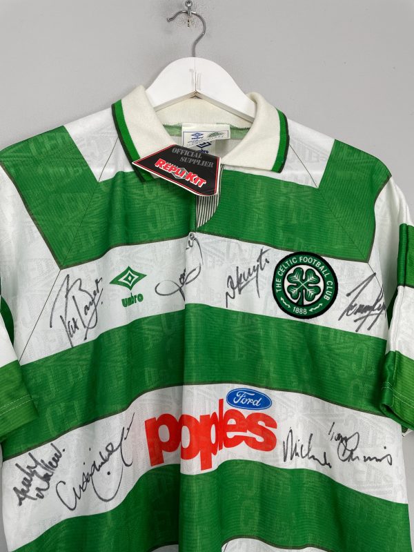 1991 92 CELTIC *SQUAD SIGNED* BNWT HOME SHIRT (L) UMBRO on Sale