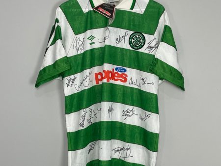 1991 92 CELTIC *SQUAD SIGNED* BNWT HOME SHIRT (L) UMBRO on Sale