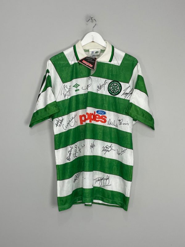 1991 92 CELTIC *SQUAD SIGNED* BNWT HOME SHIRT (L) UMBRO on Sale