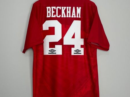 1994 96 MANCHESTER UNITED BECKHAM #24 HOME SHIRT (L) UMBRO Online Sale